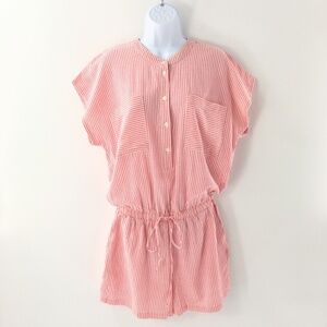 Michael Stars Shantel Romper Drawstring Pockets Pink White Striped Shorts Sz M
